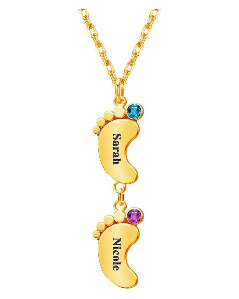 Personalized Mothers Necklace with 1/2/3/4/5 Child Name Engraved Baby Feet Pendant Necklace with Birthstones Customized Name ...