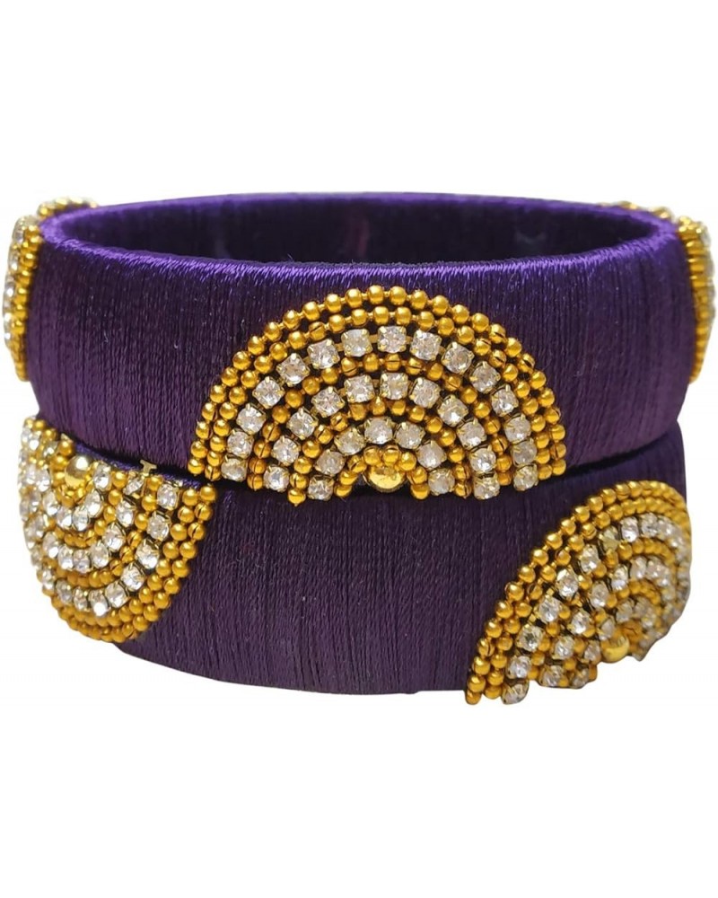 Festive Offer: Designer Handcrafted Ethnic Half Moon Silk Thread Bangles for Women Purple 2.10 $7.70 Bracelets