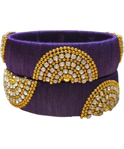 Festive Offer: Designer Handcrafted Ethnic Half Moon Silk Thread Bangles for Women Purple 2.10 $7.70 Bracelets