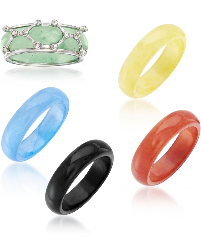 Multicolored Jade Jewelry Set: 5 Interchangeable Rings With Sterling Silver Ring Jacket $74.00 Rings