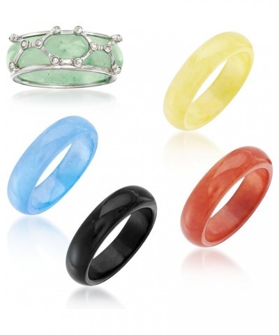 Multicolored Jade Jewelry Set: 5 Interchangeable Rings With Sterling Silver Ring Jacket $74.00 Rings