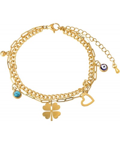 18K Gold Plated Evil Eye Bracelet for Women | Tree of Life | Lucky Four-leaf Clover Charm Bracelet for Girls Four Leaf Clover...