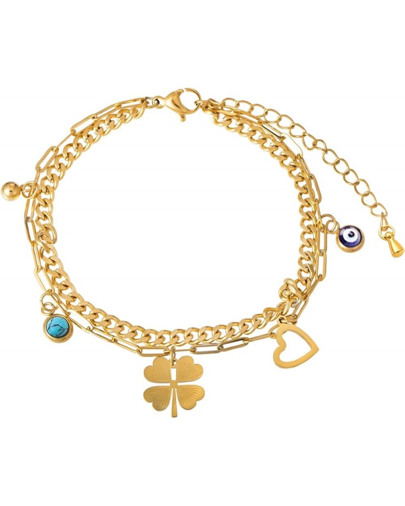 18K Gold Plated Evil Eye Bracelet for Women | Tree of Life | Lucky Four-leaf Clover Charm Bracelet for Girls Four Leaf Clover...