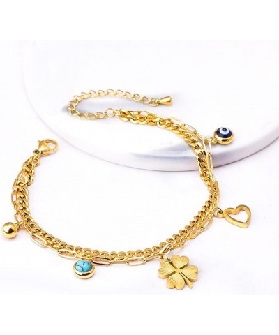 18K Gold Plated Evil Eye Bracelet for Women | Tree of Life | Lucky Four-leaf Clover Charm Bracelet for Girls Four Leaf Clover...