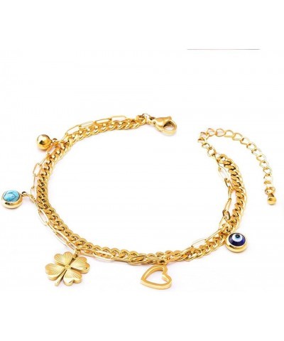 18K Gold Plated Evil Eye Bracelet for Women | Tree of Life | Lucky Four-leaf Clover Charm Bracelet for Girls Four Leaf Clover...