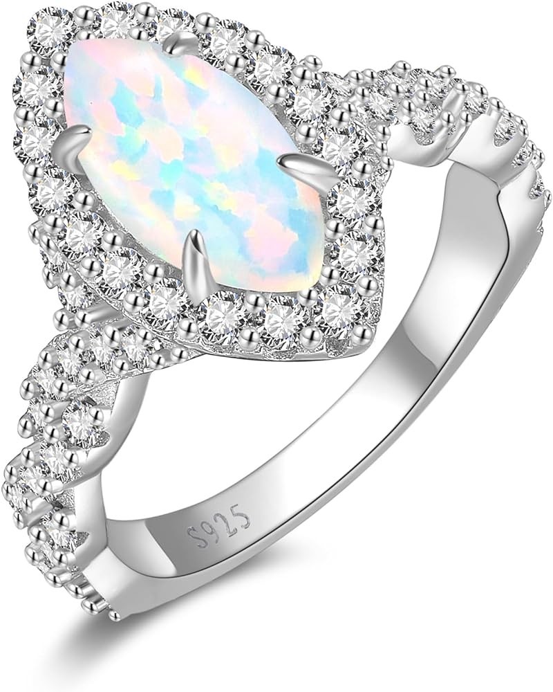 1.5carat Opal Engagement Rings For Women 925 Sterling Silver Marquise Opal Promise Rings for Her White/14K Gold Plated Weddin...