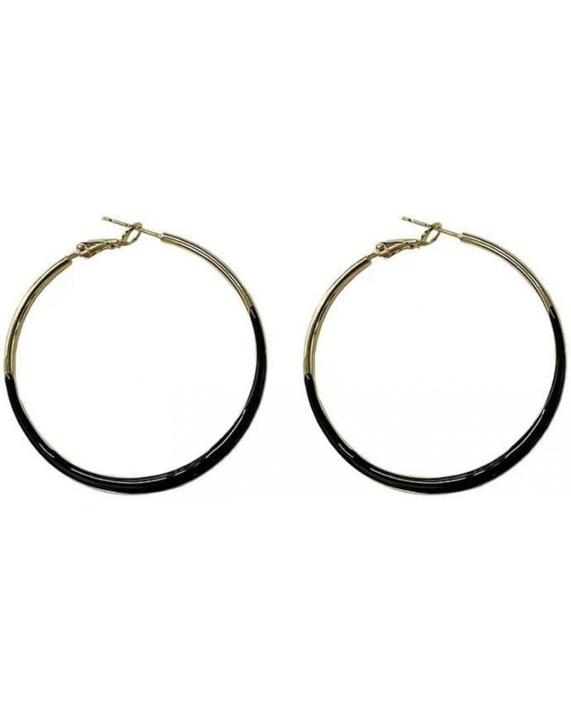 Round Hoop Earrings Multicolor Enamel Large Round Hoop Earrings for Women Girls Exaggerated Trendy Jewelry Black $9.55 Earrings