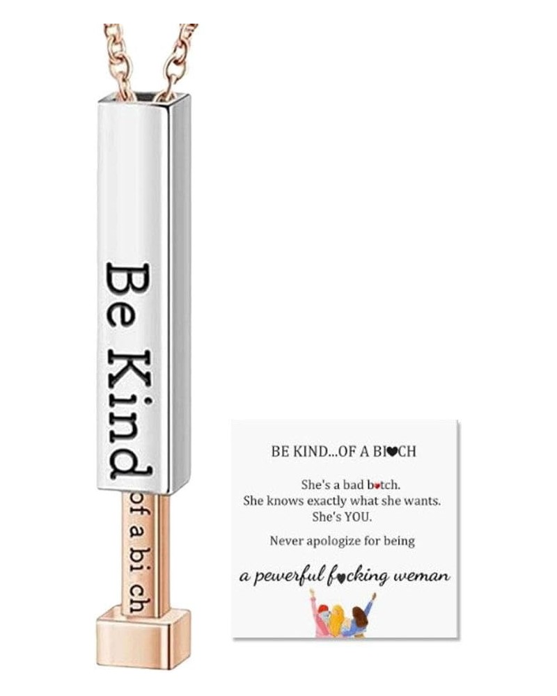 Be Kind...Of A Bitch - Hidden Message Necklace,Be Kind of a b Hidden Necklace,3D Engraving Vertical Bar Necklace,2024 Funny S...