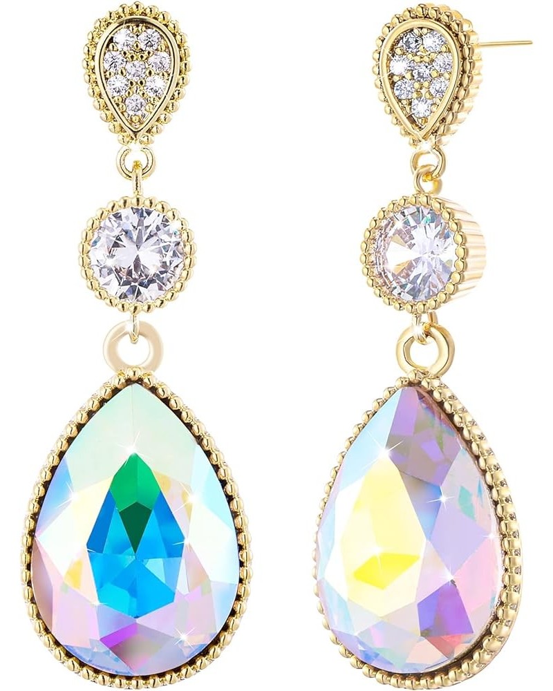 18 * 13 MM Big Teardrop Austrian Crystal Dangle Earrings for Women 14K Glod Plated Jewelry Apr-Diamond-14K Gold $11.02 Earrings