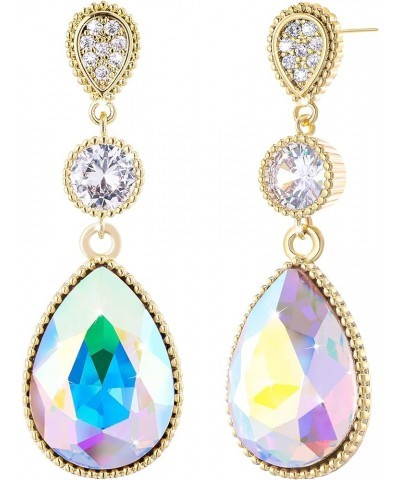 18 * 13 MM Big Teardrop Austrian Crystal Dangle Earrings for Women 14K Glod Plated Jewelry Apr-Diamond-14K Gold $11.02 Earrings