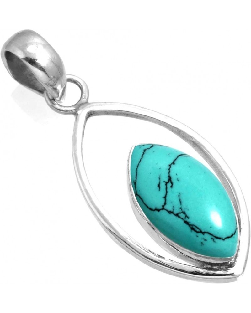 925 Sterling Silver Statement Pendant for Women 8x16 Marquoise Gemstone Handmade Jewelry for Gift (99584_P) Turquoise $17.93 ...