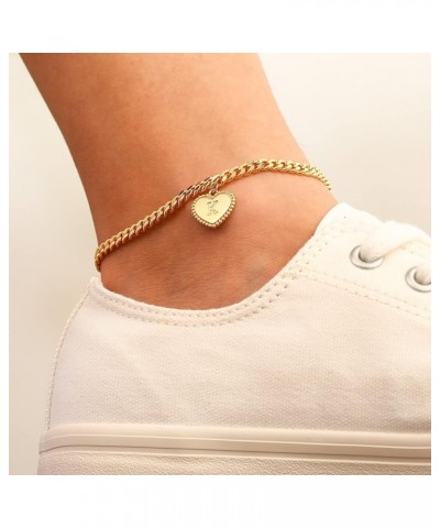 Gold Initial Ankle Bracelets for Women 14K Gold Plated Heart Initial Charm Gold Anklets for Women Cuban Figaro Bead Link Chai...