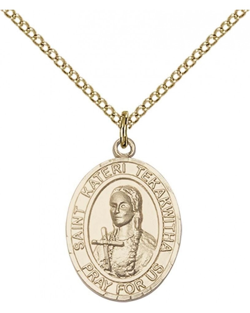 14kt Gold Filled St. Kateri Tekakwitha Pendant with 18" Gold Filled Lite Curb Chain. Patron Saint of Environment $64.22 Neckl...