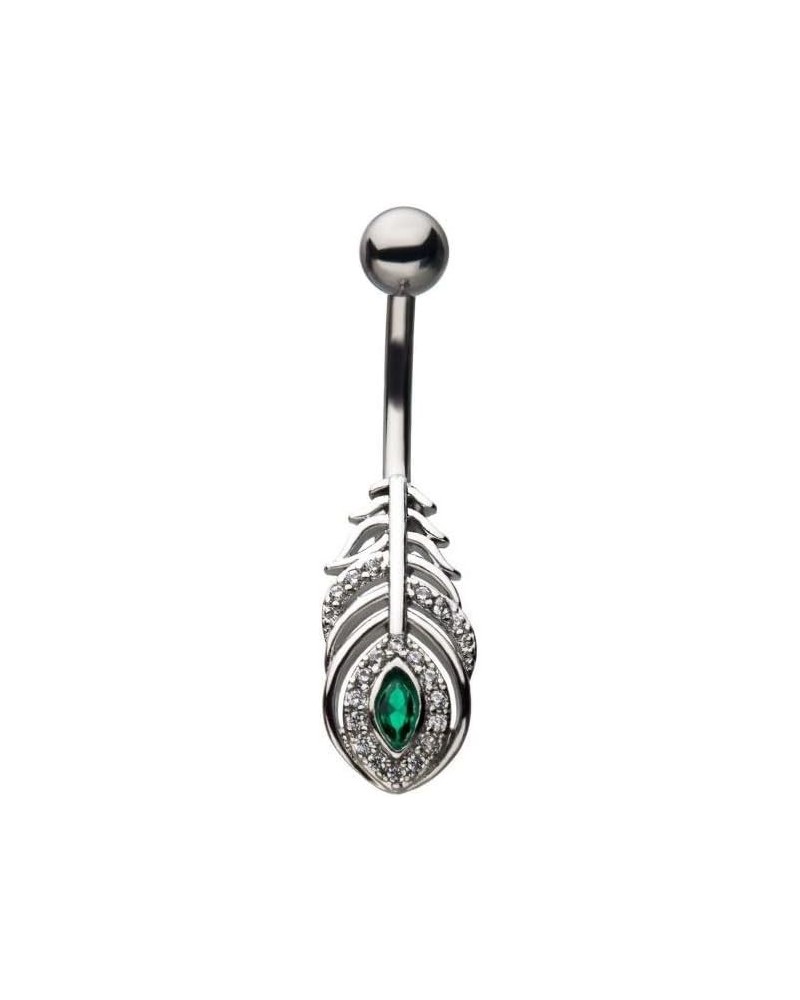 CZ Crystal Peacock Feather Belly Button Ring $10.01 Body Jewelry