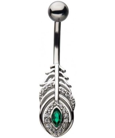 CZ Crystal Peacock Feather Belly Button Ring $10.01 Body Jewelry