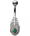 CZ Crystal Peacock Feather Belly Button Ring $10.01 Body Jewelry