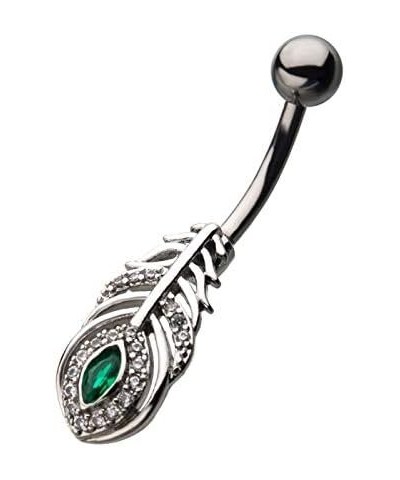 CZ Crystal Peacock Feather Belly Button Ring $10.01 Body Jewelry