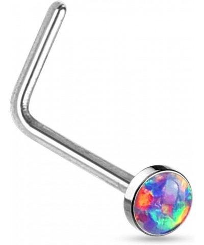 20G Synthetic Opal Set Flat Top PVD Over 316L Surgical Steel L bend Stud Nose Rings Steel/Purple $8.24 Body Jewelry