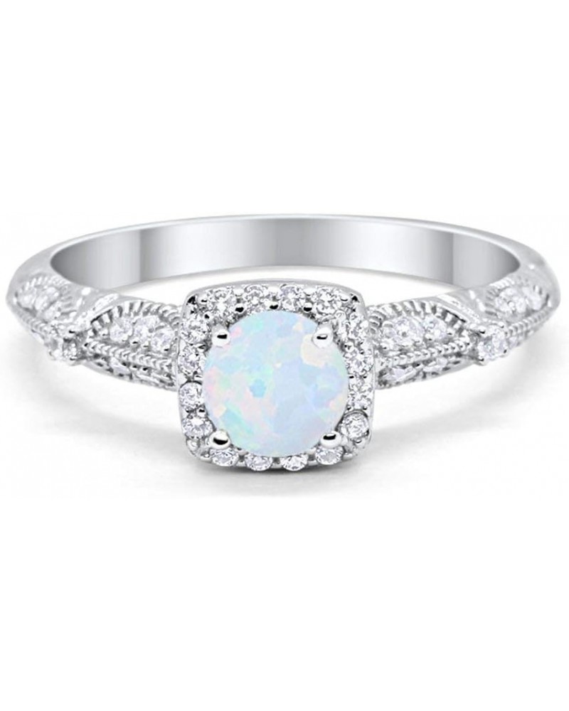 Halo Art Deco Engagement Bridal Ring Wedding Solid Simulated Round Cubic Zirconia 925 Sterling Silver Lab White Opal $16.79 R...