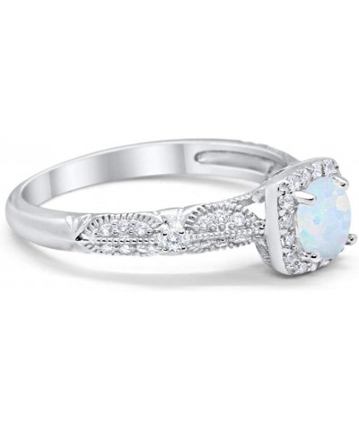 Halo Art Deco Engagement Bridal Ring Wedding Solid Simulated Round Cubic Zirconia 925 Sterling Silver Lab White Opal $16.79 R...