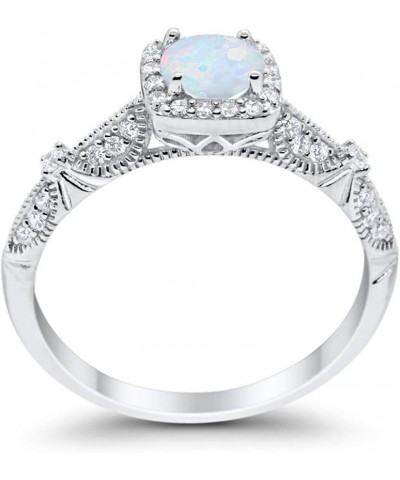 Halo Art Deco Engagement Bridal Ring Wedding Solid Simulated Round Cubic Zirconia 925 Sterling Silver Lab White Opal $16.79 R...