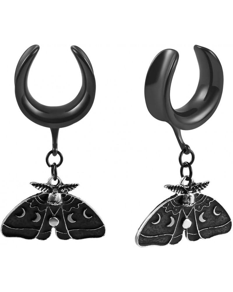 2 PCS Ear Gauges Saddle Black Butterfly Dangle Ear Tunnels Hypoallergenic 316 Stainless Steel Ear Hangers Plugs Piercing Body...