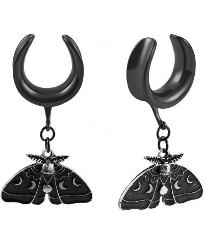 2 PCS Ear Gauges Saddle Black Butterfly Dangle Ear Tunnels Hypoallergenic 316 Stainless Steel Ear Hangers Plugs Piercing Body...