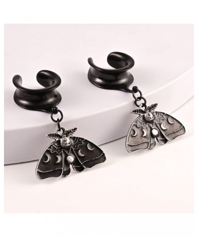 2 PCS Ear Gauges Saddle Black Butterfly Dangle Ear Tunnels Hypoallergenic 316 Stainless Steel Ear Hangers Plugs Piercing Body...