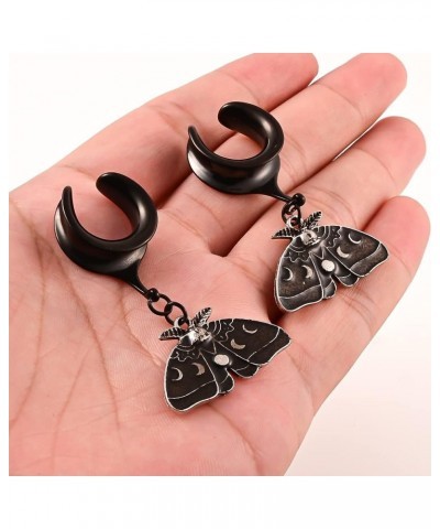 2 PCS Ear Gauges Saddle Black Butterfly Dangle Ear Tunnels Hypoallergenic 316 Stainless Steel Ear Hangers Plugs Piercing Body...