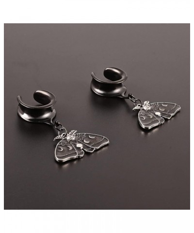 2 PCS Ear Gauges Saddle Black Butterfly Dangle Ear Tunnels Hypoallergenic 316 Stainless Steel Ear Hangers Plugs Piercing Body...