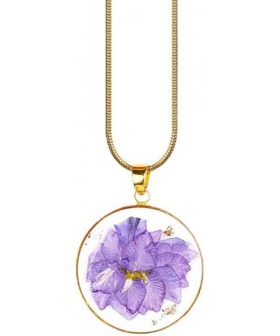 Pressed Birth Flower Necklace July Larkspur Gold Plated $25.96 Necklaces