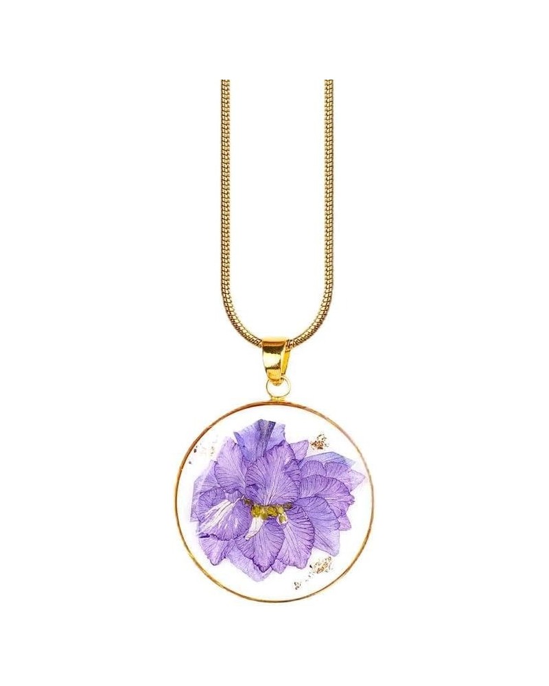 Pressed Birth Flower Necklace July Larkspur Gold Plated $25.96 Necklaces