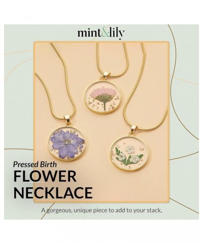 Pressed Birth Flower Necklace July Larkspur Gold Plated $25.96 Necklaces