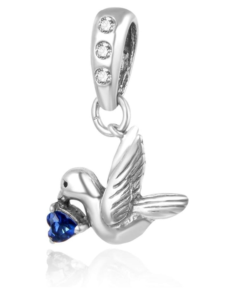 1pc Authentic Sterling Silver Hypoallergenic Dangle Cubic Zirconia CZ Diamond Freedom Lover Bird Birthstone Charm Fit Pandora...