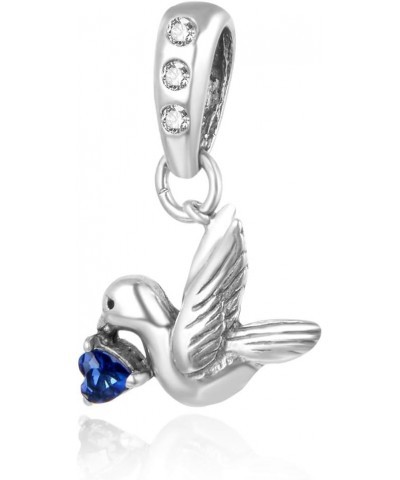 1pc Authentic Sterling Silver Hypoallergenic Dangle Cubic Zirconia CZ Diamond Freedom Lover Bird Birthstone Charm Fit Pandora...