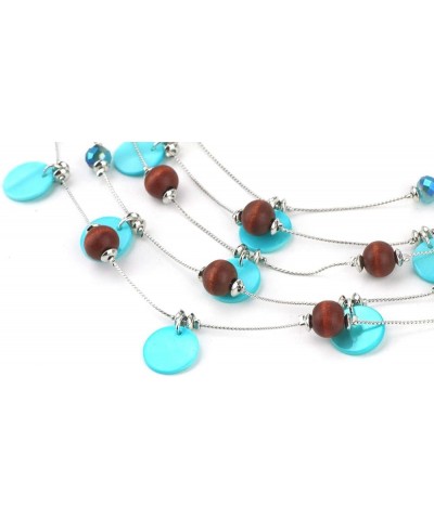 Handmade Multi-Layer Round Shell Wooden Beads Necklace with Earrings Light Blue $11.59 Necklaces