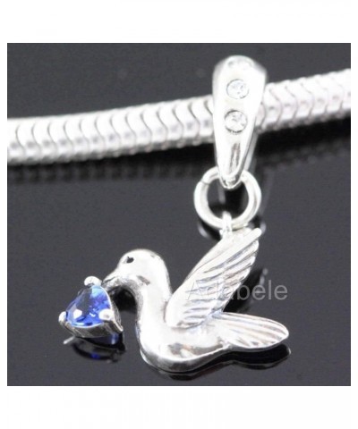 1pc Authentic Sterling Silver Hypoallergenic Dangle Cubic Zirconia CZ Diamond Freedom Lover Bird Birthstone Charm Fit Pandora...