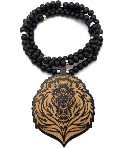 Wooden Carved Roaring Lion Front Face Pendant 8mm Wooden Bead Necklace 24"/30"/36 Black & Gold 24.0 Inches $12.41 Necklaces