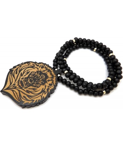 Wooden Carved Roaring Lion Front Face Pendant 8mm Wooden Bead Necklace 24"/30"/36 Black & Gold 24.0 Inches $12.41 Necklaces