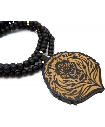 Wooden Carved Roaring Lion Front Face Pendant 8mm Wooden Bead Necklace 24"/30"/36 Black & Gold 24.0 Inches $12.41 Necklaces