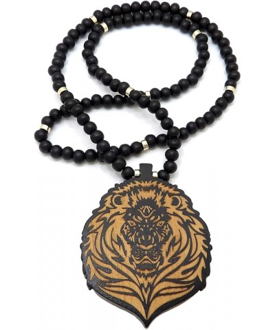 Wooden Carved Roaring Lion Front Face Pendant 8mm Wooden Bead Necklace 24"/30"/36 Black & Gold 24.0 Inches $12.41 Necklaces