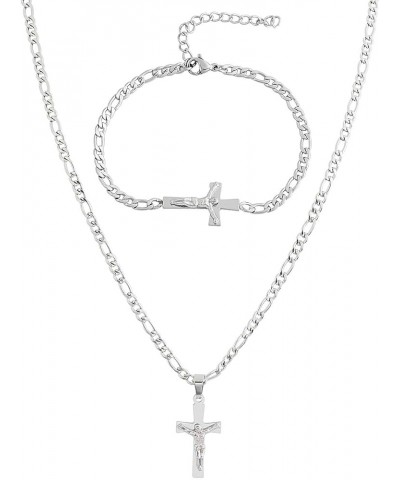 20 inch Figaro Link Chain Cross Necklace and Matching Bracelet, 20 Silver Crucifix $14.74 Necklaces