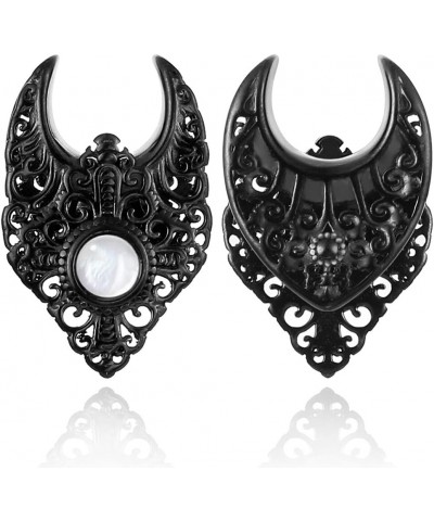 2 PCS Elegant Floral Mother of Pearl Saddle Plugs Gauges, Quality Hypoallergenic 316 Stainless Steel Saddle Tunnels for Stret...