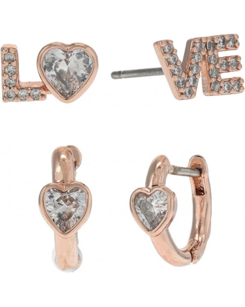 Tiny Twinkles Love Earrings Set Clear/Rose Gold One Size $15.93 Earrings