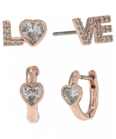 Tiny Twinkles Love Earrings Set Clear/Rose Gold One Size $15.93 Earrings