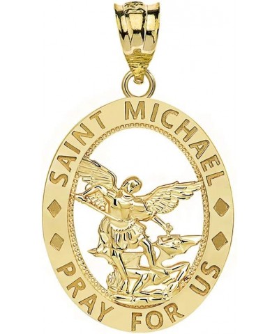 14k Gold Saint Saint Michael Pray for Us Oval Charm Pendant Yellow Gold $51.19 Pendants