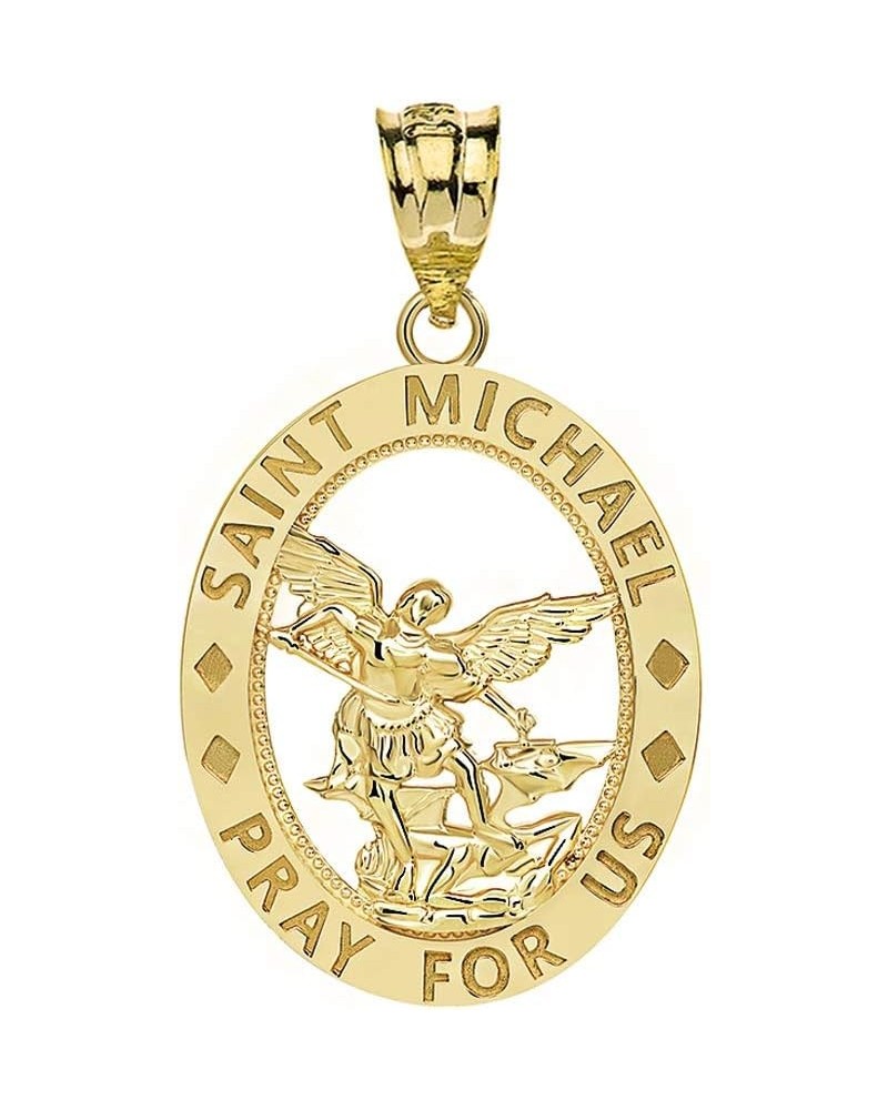 14k Gold Saint Saint Michael Pray for Us Oval Charm Pendant Yellow Gold $51.19 Pendants