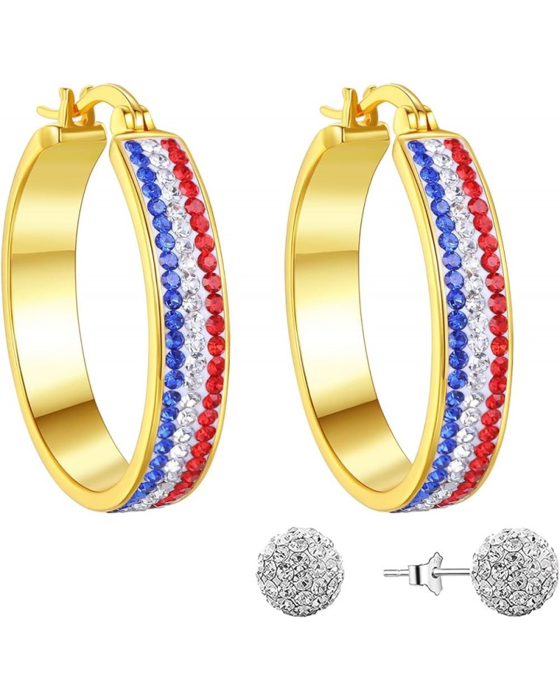 Silver Plated Crystal Hoop Earrings, Circle Hoop Earrings For Women Fashion Jewelry Gold Patriotic Earrings $8.99 Earrings