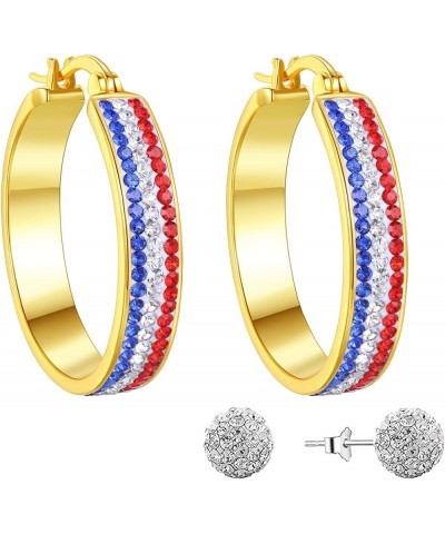 Silver Plated Crystal Hoop Earrings, Circle Hoop Earrings For Women Fashion Jewelry Gold Patriotic Earrings $8.99 Earrings