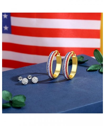 Silver Plated Crystal Hoop Earrings, Circle Hoop Earrings For Women Fashion Jewelry Gold Patriotic Earrings $8.99 Earrings